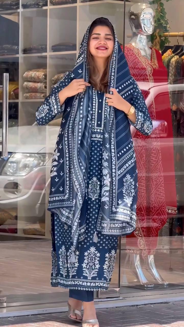 Dubai Lady By Fvd Pure Muslin Printed Kurti With Bottom Dupatta Wholesale Shop In Surat
